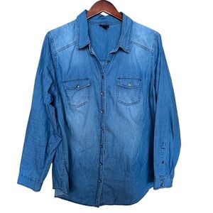 Torrid Blue Denim 100% Cotton Button Down Shirt